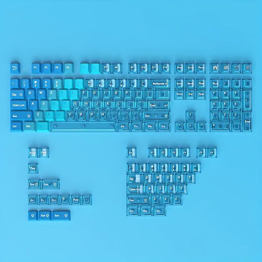 Gradient Transparent Keycap Set – 150-Key Cherry Profile PBT + Transparent PC, Backlight-Ready | Purple & Cyan