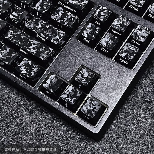 Carbon Fiber Texture Keycap Set – 119-Key OEM Profile PC Keycaps, White Legends | All Black