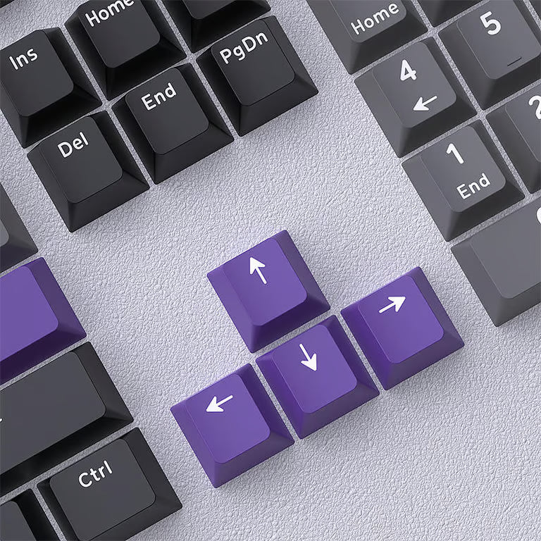 Phantom Purple Keycaps Set – 124-Key Cherry Profile PBT Double-Shot Keycaps | Gray, Black & Purple