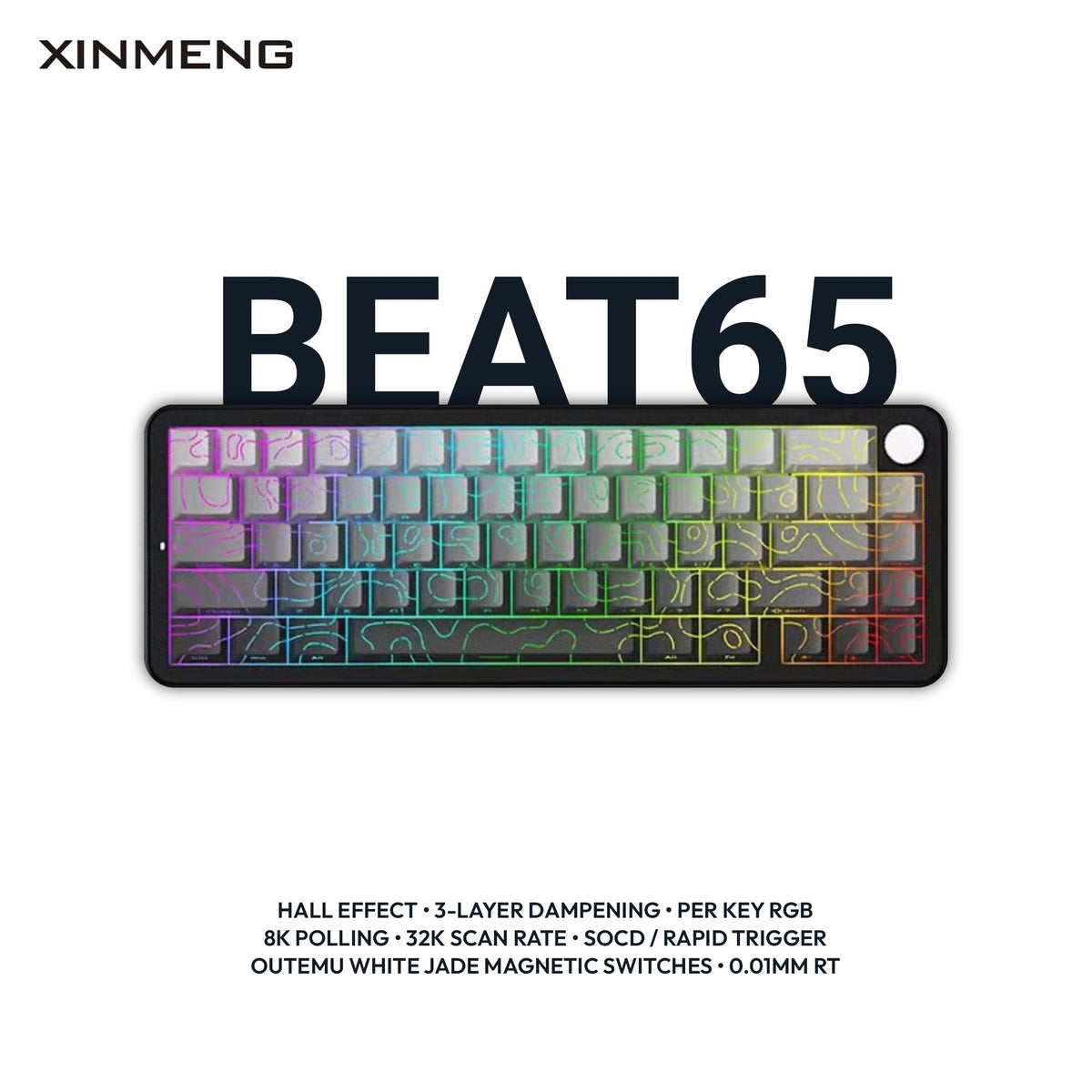 Xinmeng Beat65 65% Hall Effect Keyboard – Wired, Knob, Rapid Trigger & 8K Polling | White Jade Magnetic