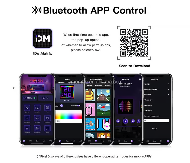 iDotMatrix LED Pixel Display – Bluetooth App-Controlled Pixel Art Screen, Clock & Scoreboard | 16×16 / 32×32 / 64×64