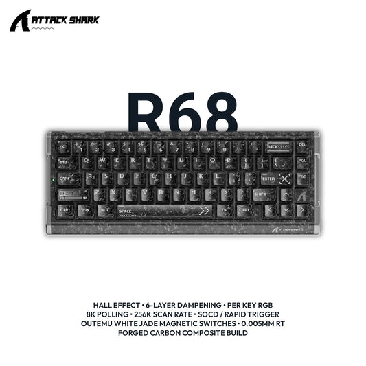 Attack Shark R68 65% Hall Effect Keyboard – Wired, Forged Carbon Fiber, 0.005mm Rapid Trigger & 8K Polling | Snap Tap