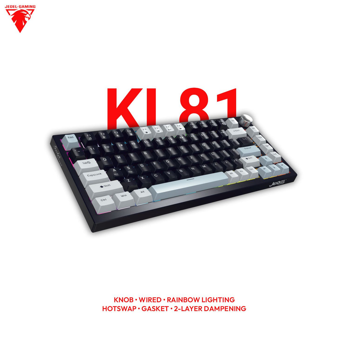 Jedel KL81 75% Mechanical Keyboard – Gasket Mount, Knob & Hot-Swap | Wired, Drinkey Red Linear
