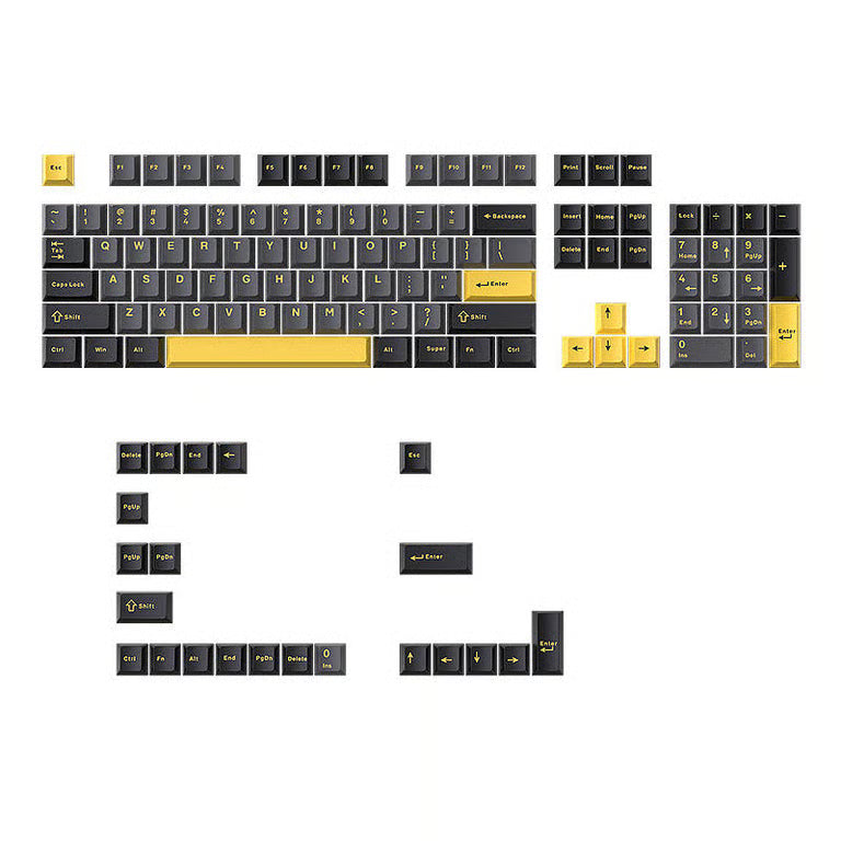 Thunder Black Keycap Set – 126-Key Cherry Profile PBT Double-Shot | Black, Gray & Yellow