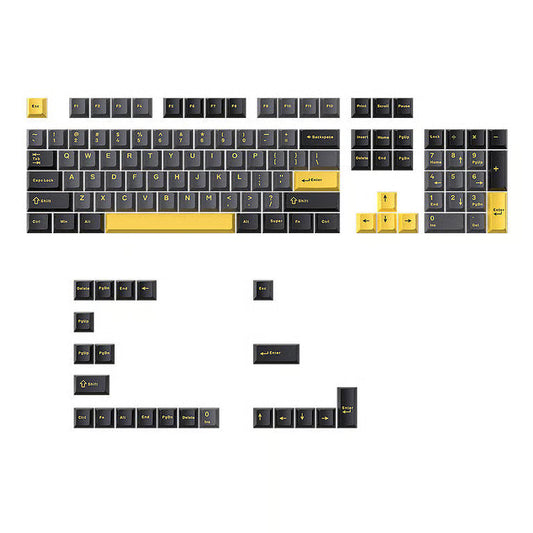 Thunder Black Keycap Set – 126-Key Cherry Profile PBT Double-Shot | Black, Gray & Yellow