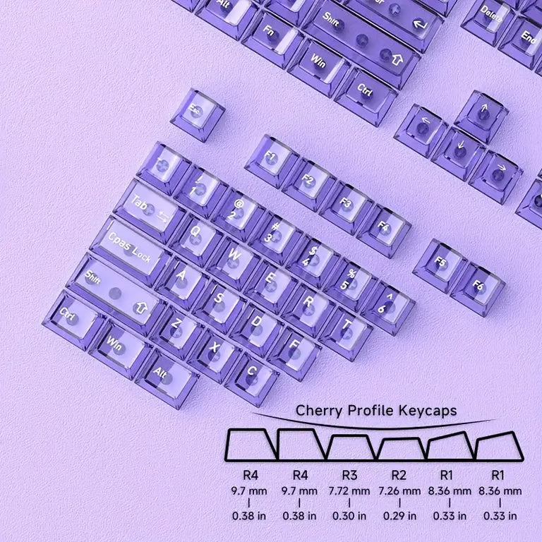 Gradient Transparent Keycap Set – 150-Key Cherry Profile PBT + Transparent PC, Backlight-Ready | Purple & Cyan