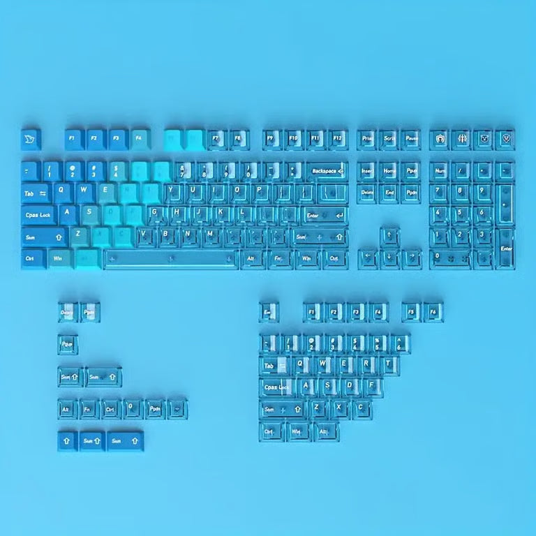 Gradient Transparent Keycap Set – 150-Key Cherry Profile PBT + Transparent PC, Backlight-Ready | Purple & Cyan