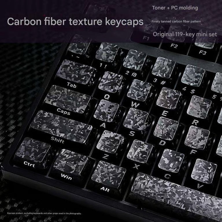 Carbon Fiber Texture Keycap Set – 119-Key OEM Profile PC Keycaps, White Legends | All Black