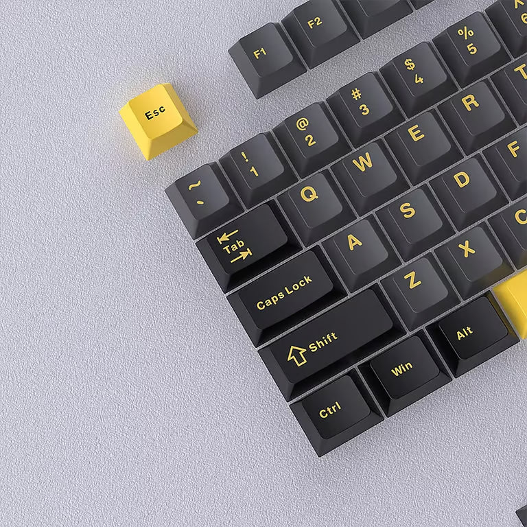 Thunder Black Keycap Set – 126-Key Cherry Profile PBT Double-Shot | Black, Gray & Yellow