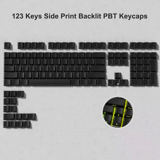 Side-Printed Shine-Through Keycap Set – 123-Key Cherry Profile PBT, Backlit | Black & White