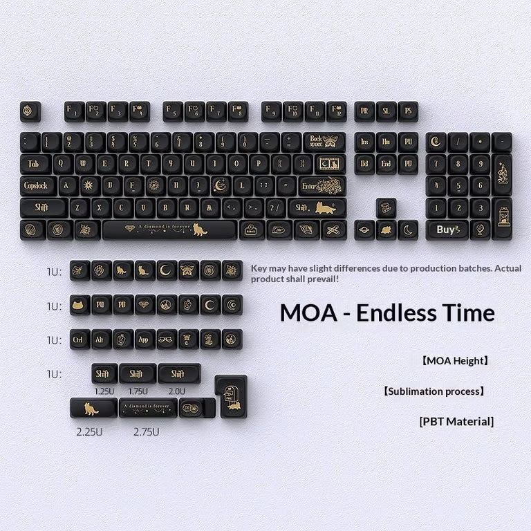 MOA Endless Time Keycap Set – PBT Dye-Sublimation, Gothic Celestial Theme | Black & Antique Gold