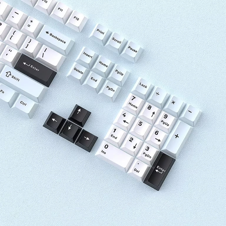 Glacier Blue Keycap Set – 126-Key Cherry Profile PBT Double-Shot | White, Light Blue & Black