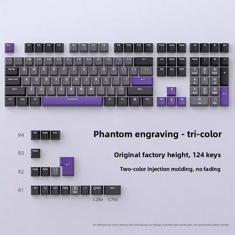 Phantom Purple Keycaps Set – 124-Key Cherry Profile PBT Double-Shot Keycaps | Gray, Black & Purple