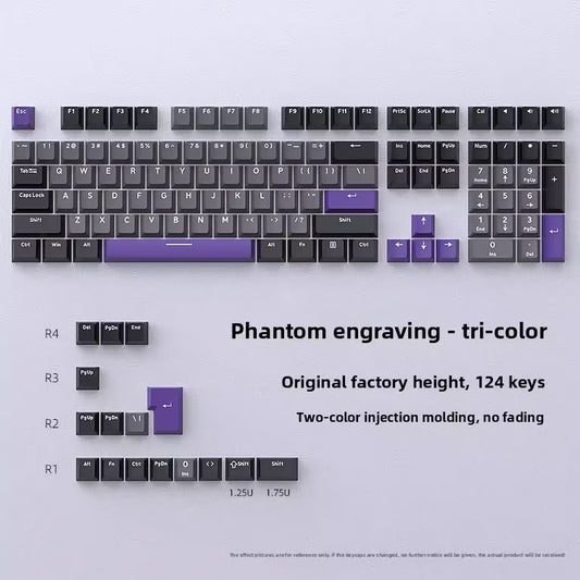 Phantom Purple Keycaps Set – 124-Key Cherry Profile PBT Double-Shot Keycaps | Gray, Black & Purple