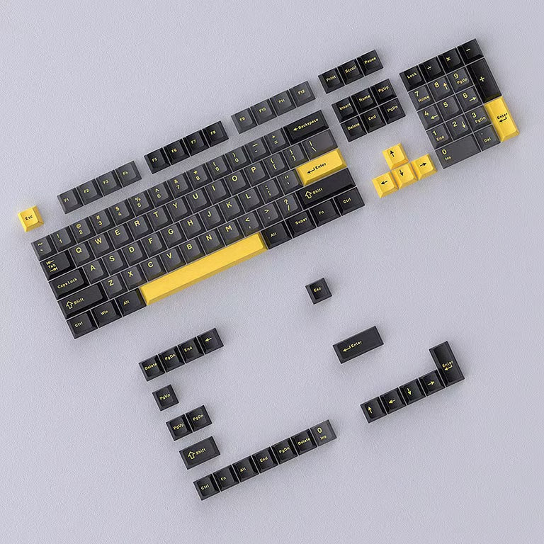 Thunder Black Keycap Set – 126-Key Cherry Profile PBT Double-Shot | Black, Gray & Yellow