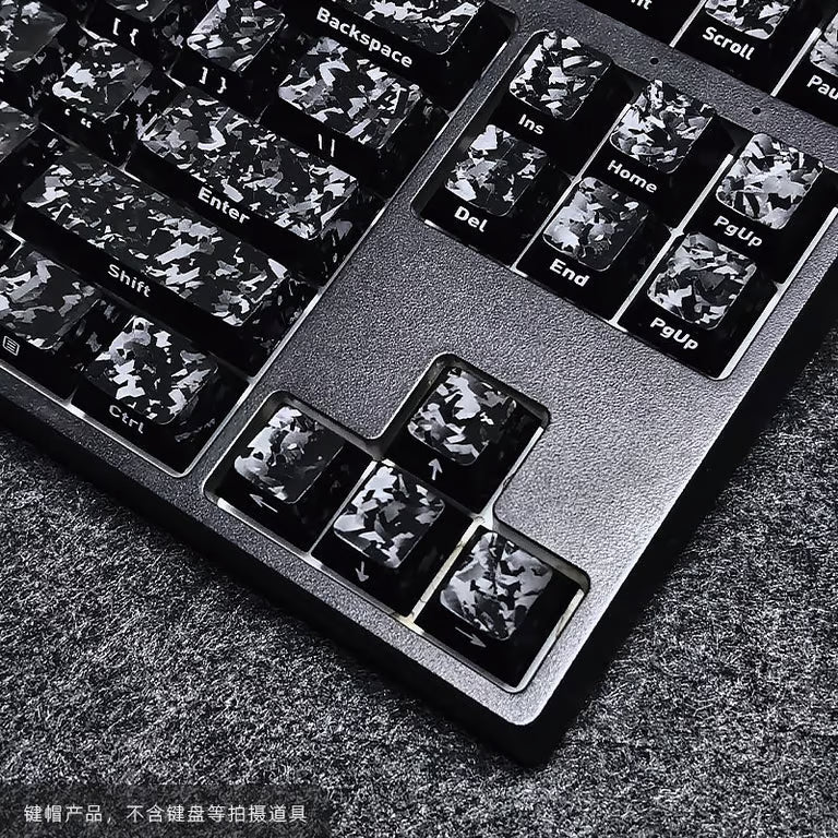 Carbon Fiber Texture Keycap Set – 119-Key OEM Profile PC Keycaps, White Legends | All Black
