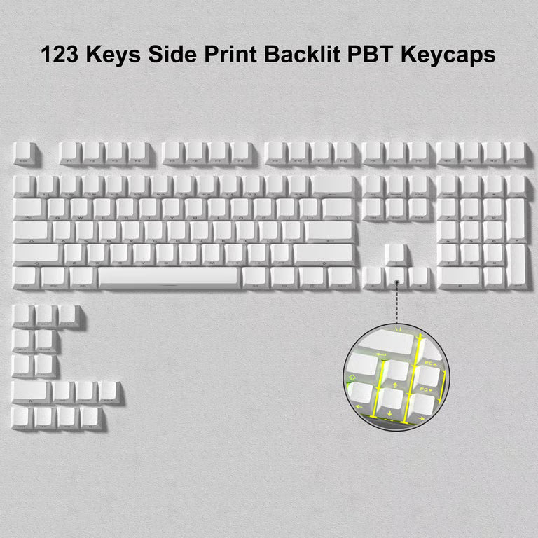 Side-Printed Shine-Through Keycap Set – 123-Key Cherry Profile PBT, Backlit | Black & White