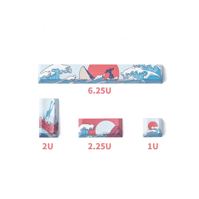 Ocean Coral Artisan Keycap Set – Cherry Profile PBT Dye-Sub, Japanese Wave Spacebar & Accent Keys