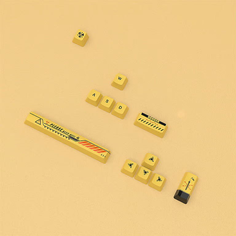 Biochemical Yellow Accent Keycap Set – 12-Key OEM Profile PBT Dye-Sub, WASD + Arrows + Hazard Novelties