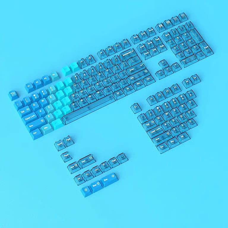 Gradient Transparent Keycap Set – 150-Key Cherry Profile PBT + Transparent PC, Backlight-Ready | Purple & Cyan