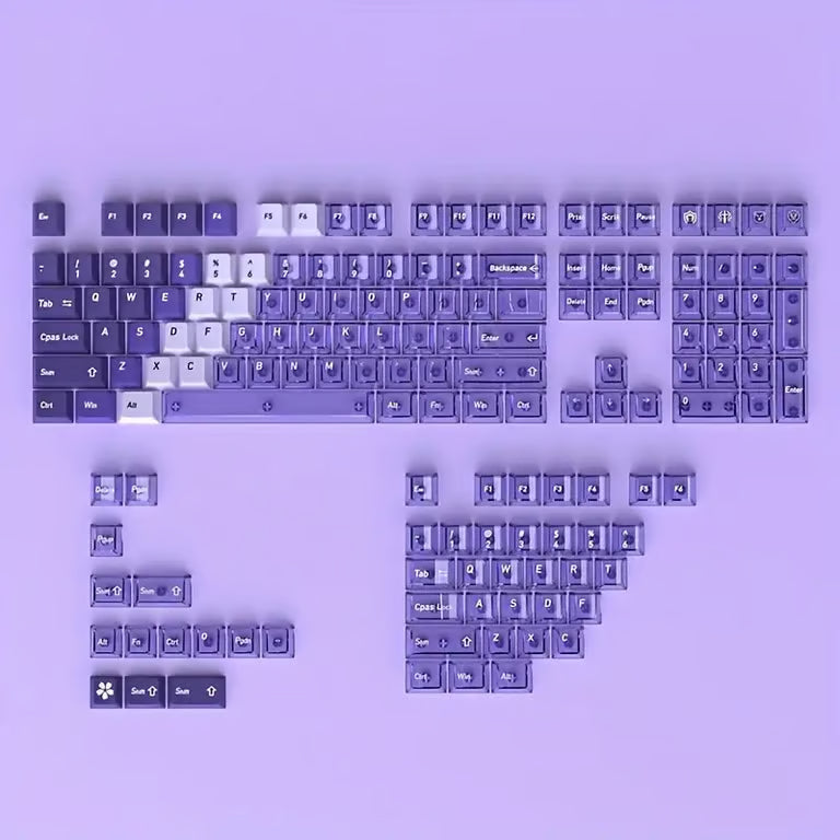Gradient Transparent Keycap Set – 150-Key Cherry Profile PBT + Transparent PC, Backlight-Ready | Purple & Cyan