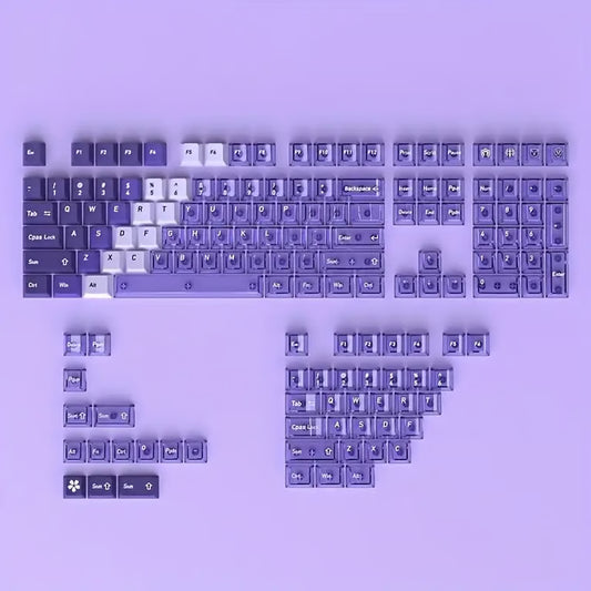 Gradient Transparent Keycap Set – 150-Key Cherry Profile PBT + Transparent PC, Backlight-Ready | Purple & Cyan