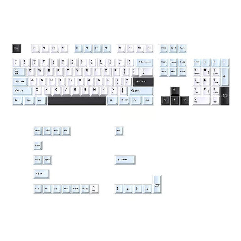 Glacier Blue Keycap Set – 126-Key Cherry Profile PBT Double-Shot | White, Light Blue & Black