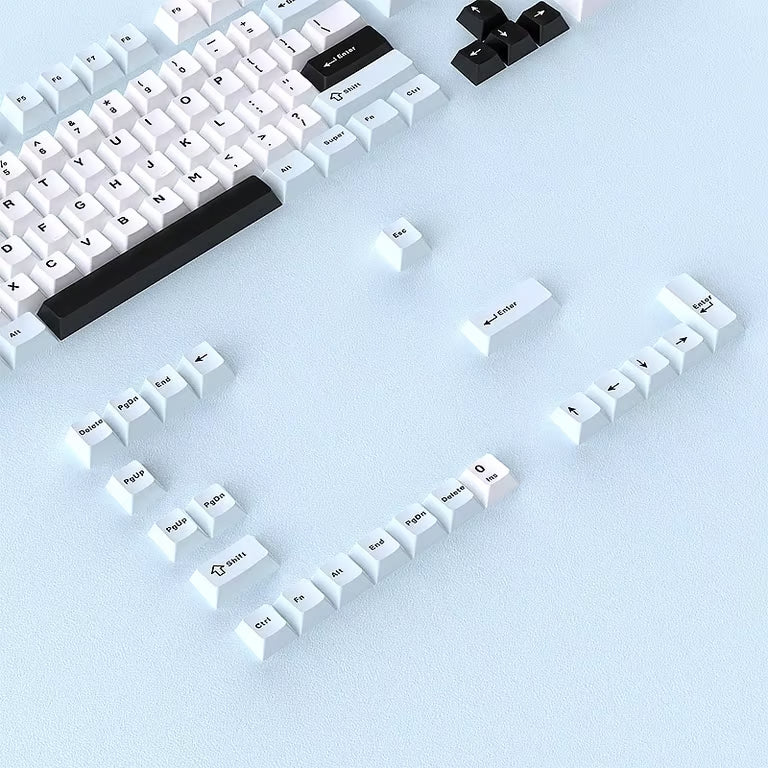 Glacier Blue Keycap Set – 126-Key Cherry Profile PBT Double-Shot | White, Light Blue & Black