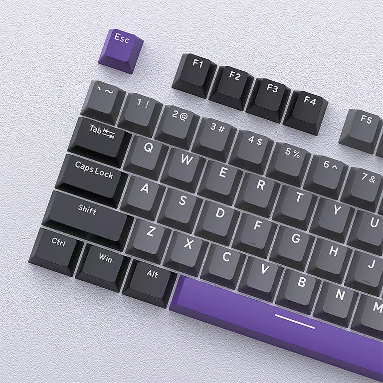 Phantom Purple Keycaps Set – 124-Key Cherry Profile PBT Double-Shot Keycaps | Gray, Black & Purple