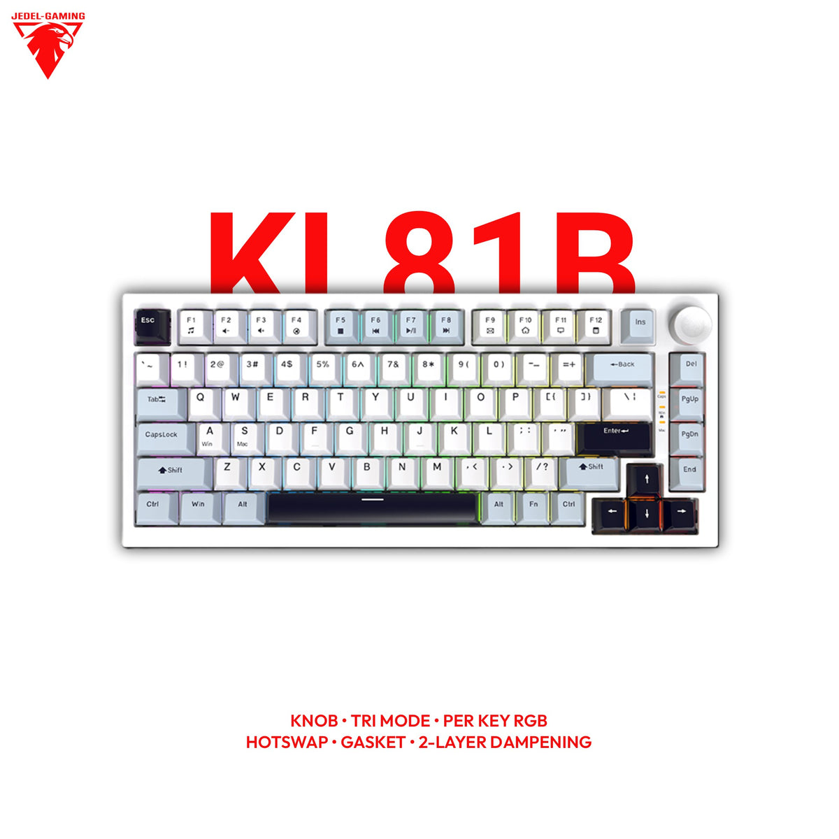 Jedel KL81B Wireless 75% Mechanical Keyboard – Gasket Mount, Per-Key RGB & Volume Knob | Tri-Mode
