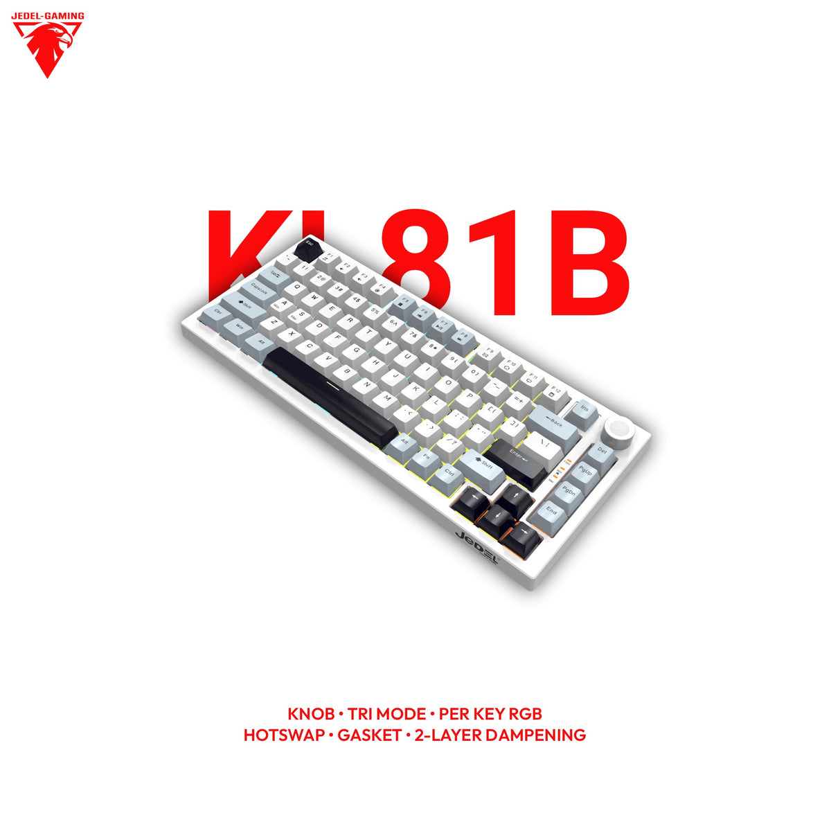 Jedel KL81B Wireless 75% Mechanical Keyboard – Gasket Mount, Per-Key RGB & Volume Knob | Tri-Mode
