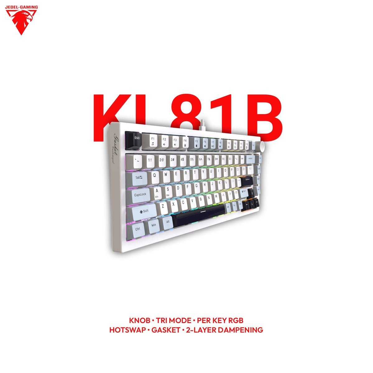 Jedel KL81B Wireless 75% Mechanical Keyboard – Gasket Mount, Per-Key RGB & Volume Knob | Tri-Mode