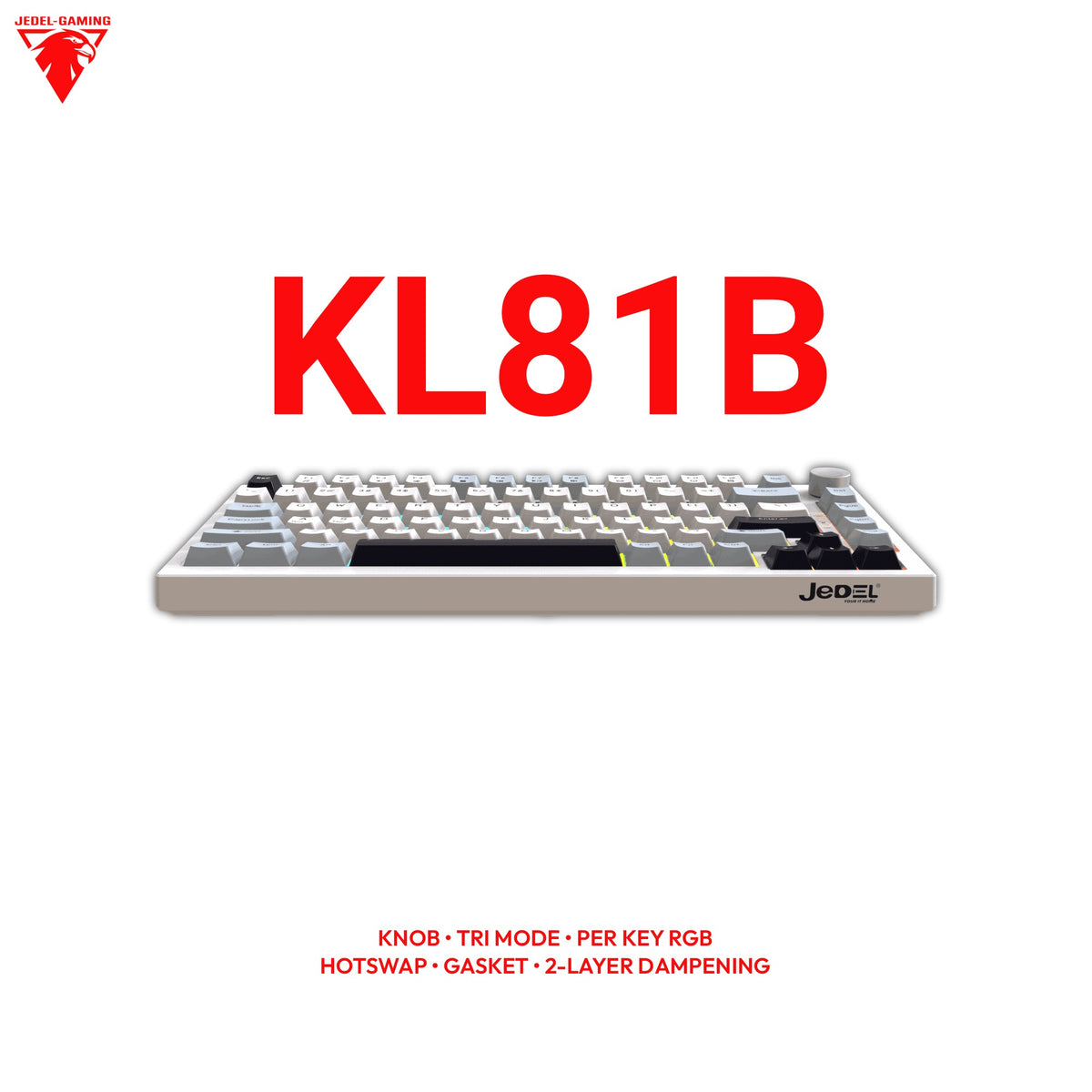 Jedel KL81B Wireless 75% Mechanical Keyboard – Gasket Mount, Per-Key RGB & Volume Knob | Tri-Mode