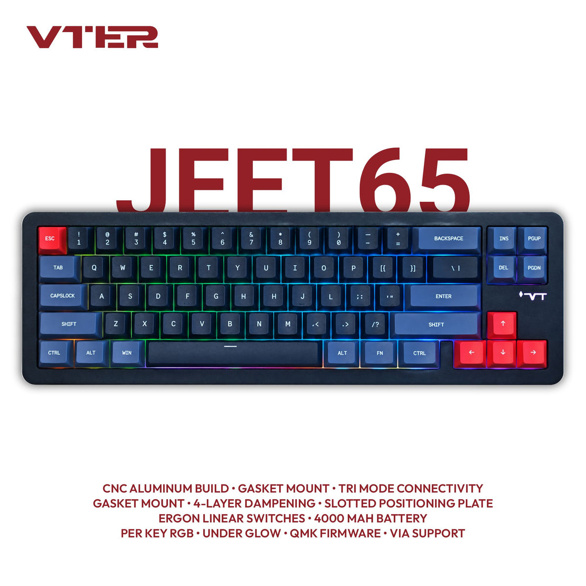 VTER Jeet65 65% Tri-Mode Mechanical Keyboard – CNC Aluminum Gasket Mount, Hot-Swap & QMK/VIA | Ergon Linear