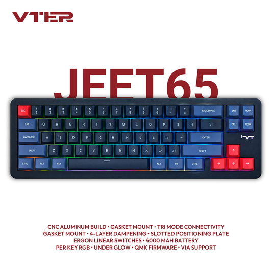 VTER Jeet65 65% Tri-Mode Mechanical Keyboard – CNC Aluminum Gasket Mount, Hot-Swap & QMK/VIA | Ergon Linear