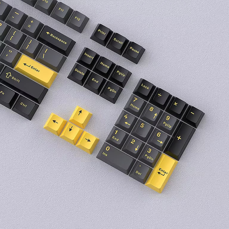 Thunder Black Keycap Set – 126-Key Cherry Profile PBT Double-Shot | Black, Gray & Yellow