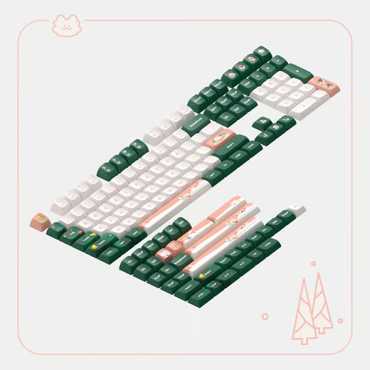 NuPhy Meow Xmas KDA Keycap Set – 143-Key PBT Dye-Sublimation Keycaps | White, Green & Pastel Orange