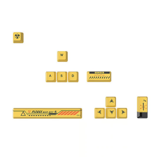 Biochemical Yellow Accent Keycap Set – 12-Key OEM Profile PBT Dye-Sub, WASD + Arrows + Hazard Novelties