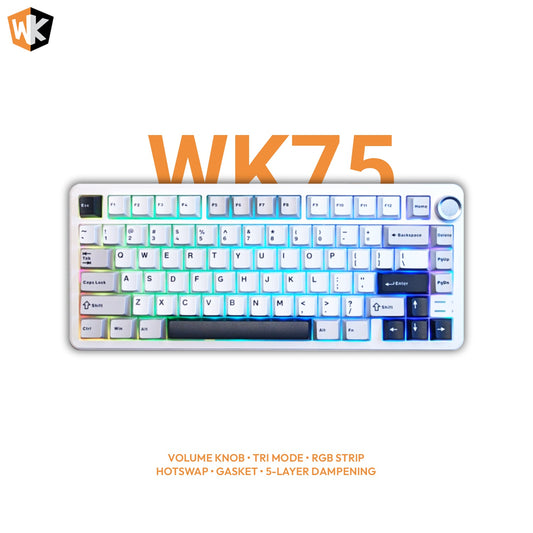 Weikav WK75 75% Wireless Mechanical Keyboard – Tri-Mode, Gasket Mount, Five-Layer Dampening & RGB Frame | Moon White Linear
