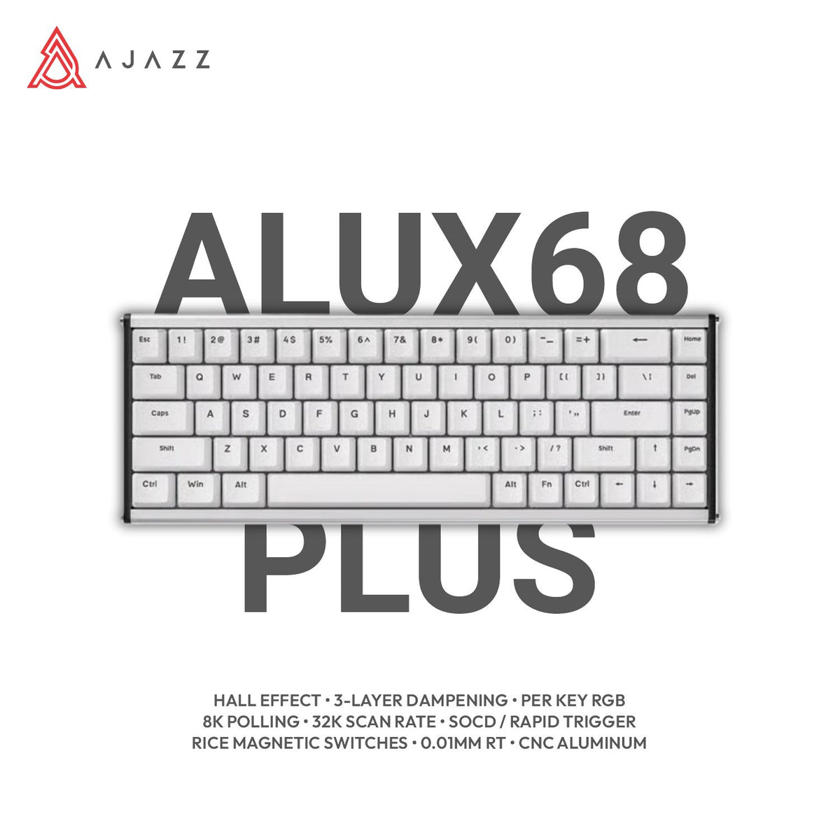 Ajazz ALUX68 Plus 65% Hall Effect Keyboard – CNC Aluminum, Wired, Rapid Trigger & 8K Polling | Magnetic Rice 25gf
