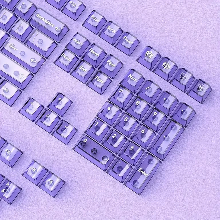 Gradient Transparent Keycap Set – 150-Key Cherry Profile PBT + Transparent PC, Backlight-Ready | Purple & Cyan