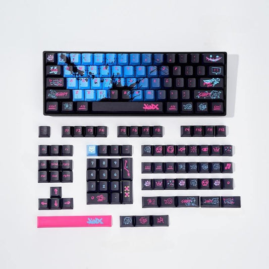 Jinx Themed Keycap Set – 137-Key Cherry Profile PBT Dye-Sub | Black, Blue & Pink
