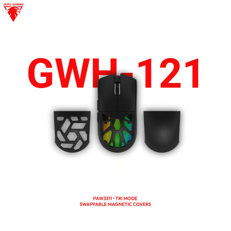 Jedel GWH-121 Wireless Gaming Mouse – Swappable Magnetic RGB Covers, Skeletal Shell & PAW3311 Sensor