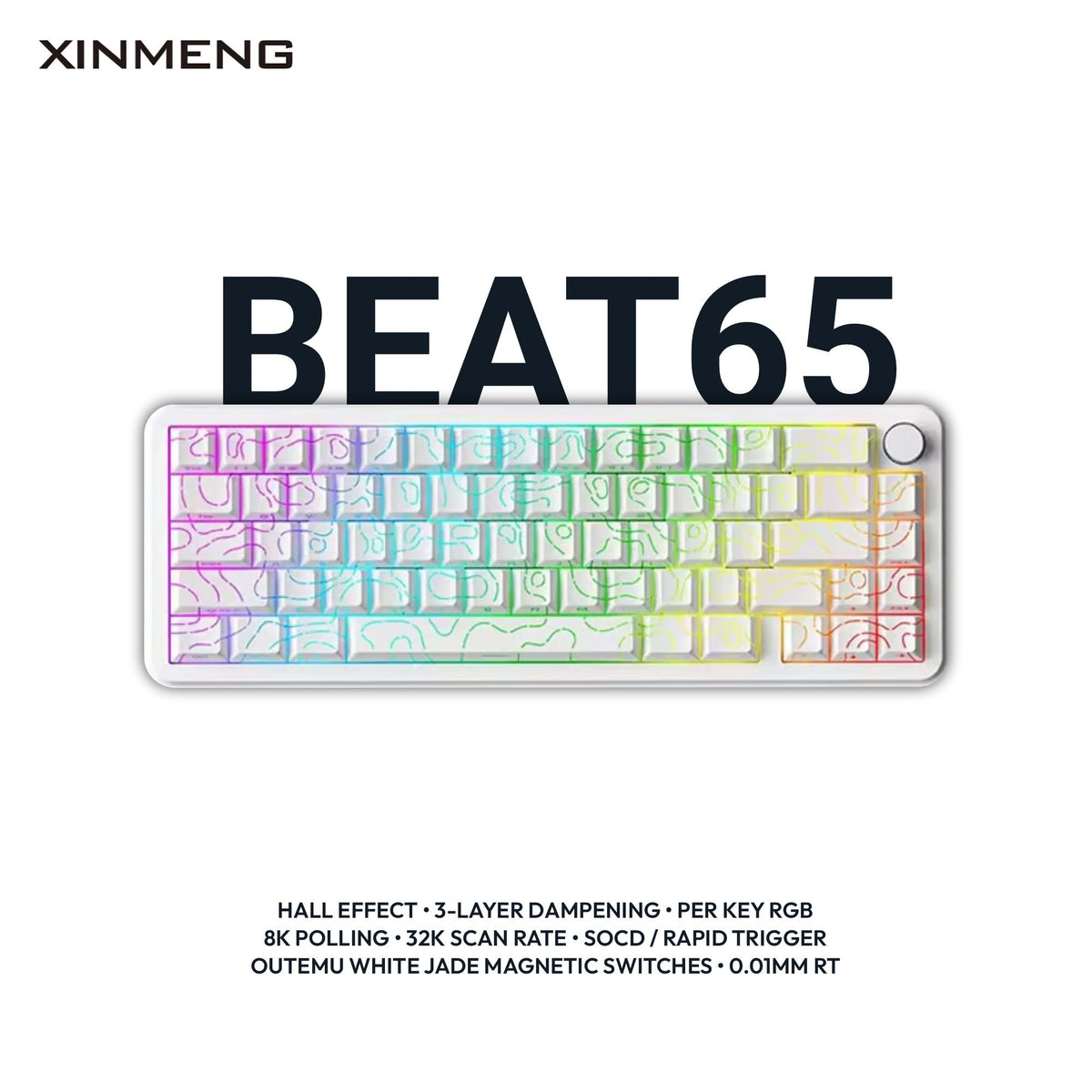 Xinmeng Beat65 65% Hall Effect Keyboard – Wired, Knob, Rapid Trigger & 8K Polling | White Jade Magnetic