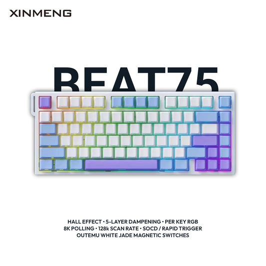 Xinmeng Beat75 Lite 75% Hall Effect Keyboard – Wired, Rapid Trigger, 5-Layer Dampening & 0.005mm RT | Outemu White Jade