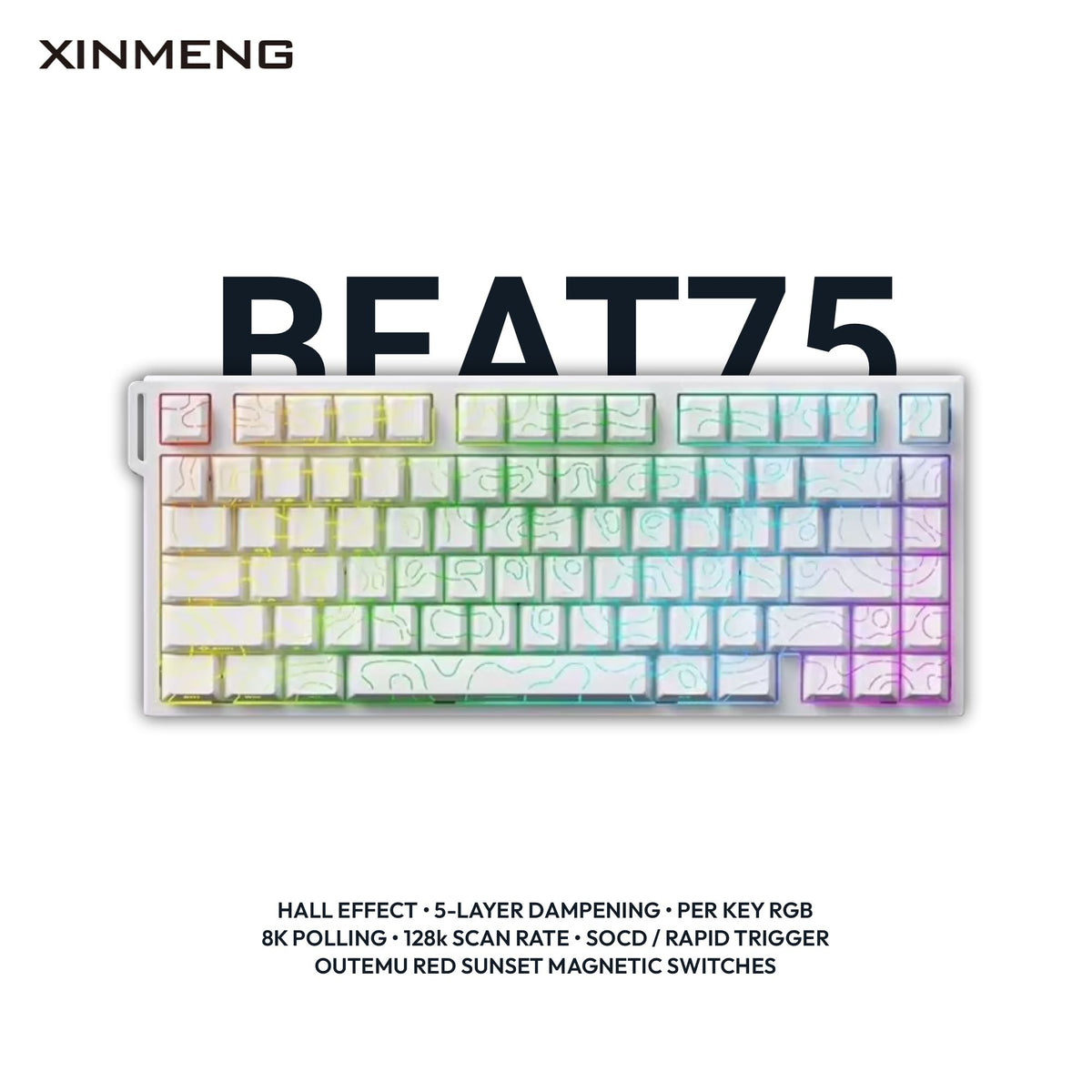 Xinmeng Beat75 Pro 75% Hall Effect Keyboard – Wired, Rapid Trigger, 5-Layer Dampening & 0.005mm RT | Outemu Red Sunset