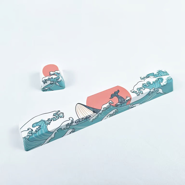 Ocean Coral Artisan Keycap Set – Cherry Profile PBT Dye-Sub, Japanese Wave Spacebar & Accent Keys
