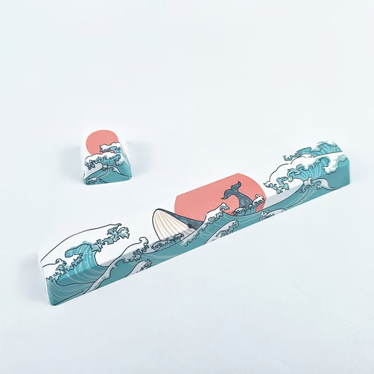 Ocean Coral Artisan Keycap Set – Cherry Profile PBT Dye-Sub, Japanese Wave Spacebar & Accent Keys