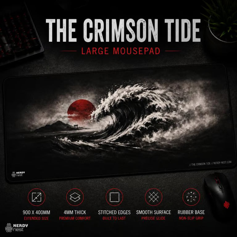The Crimson Tide Desk Mat – Nerdy Nest Original Design | 900 × 400mm Extended Gaming Mousepad