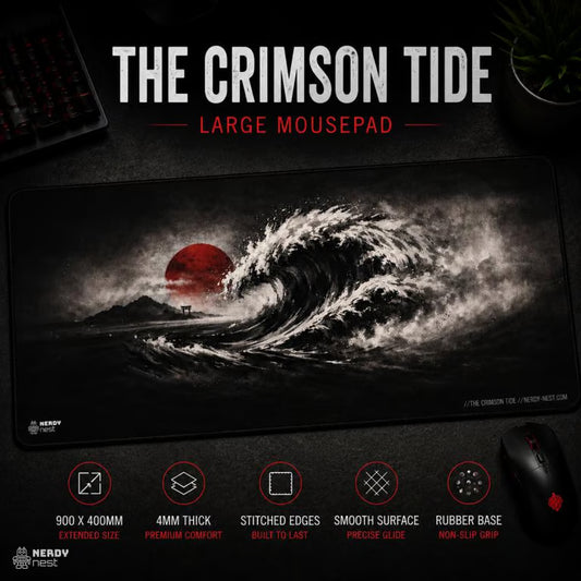 The Crimson Tide Desk Mat – Nerdy Nest Original Design | 900 × 400mm Extended Gaming Mousepad